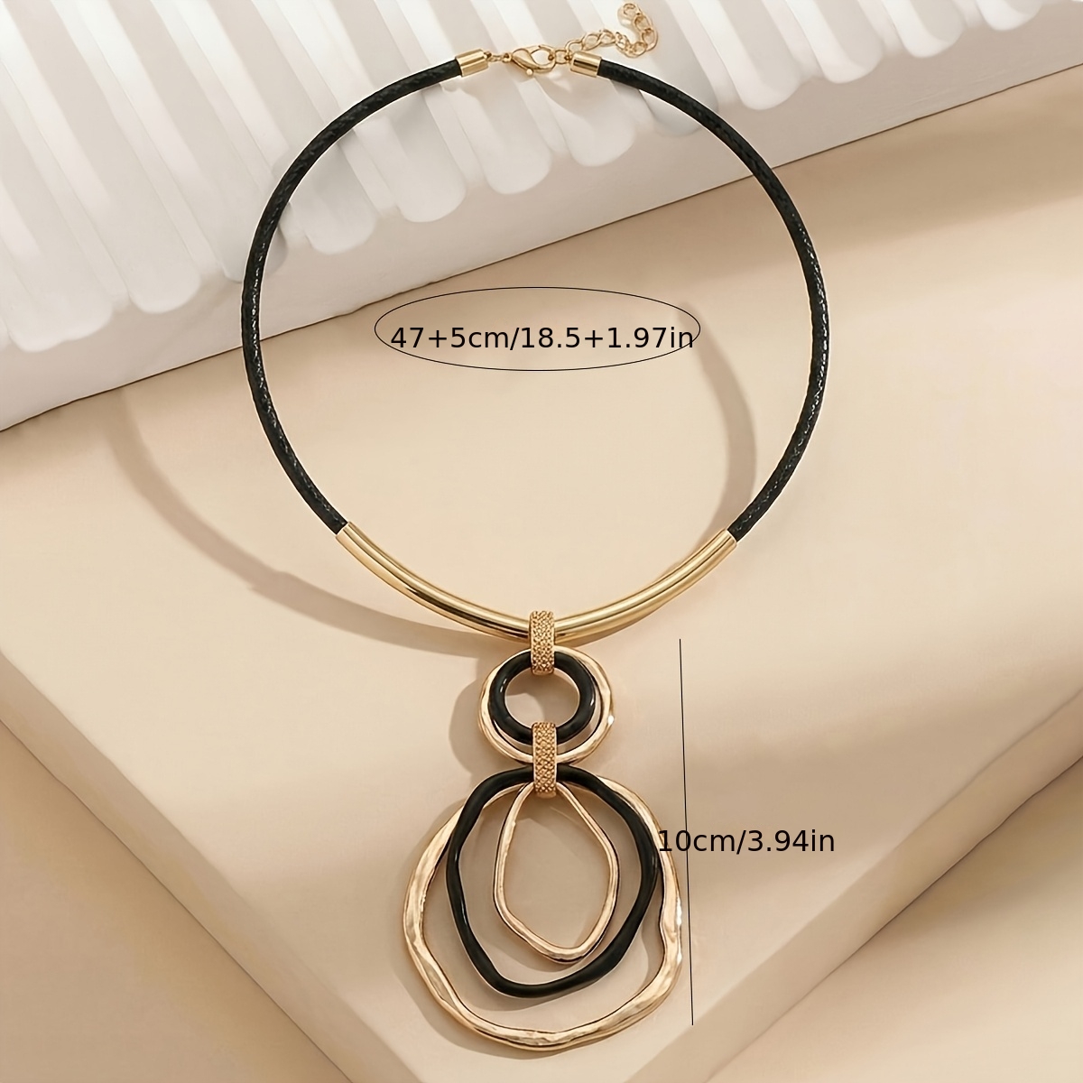 Women's Creative Geometric Round Black Rope Pendant Necklace
